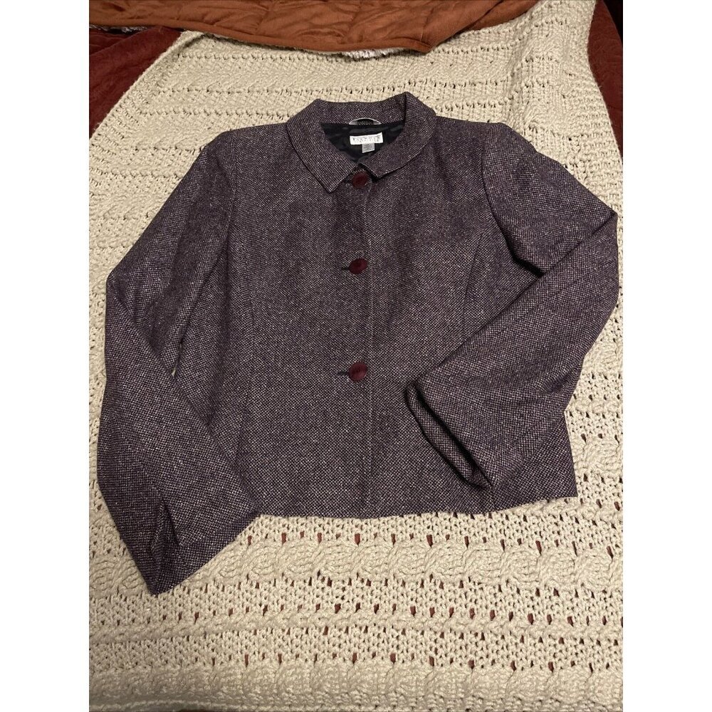 Talbots Wool & Silk Purple,White &Black Tweed, 3 Button Blazer Women Sz 12 Lined